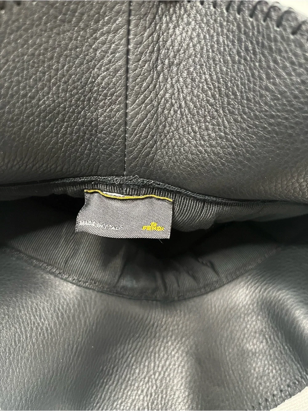 Fendi Black Pebbled Leather Bucket Hat Wide Brim Quiet Luxury Designer Chic